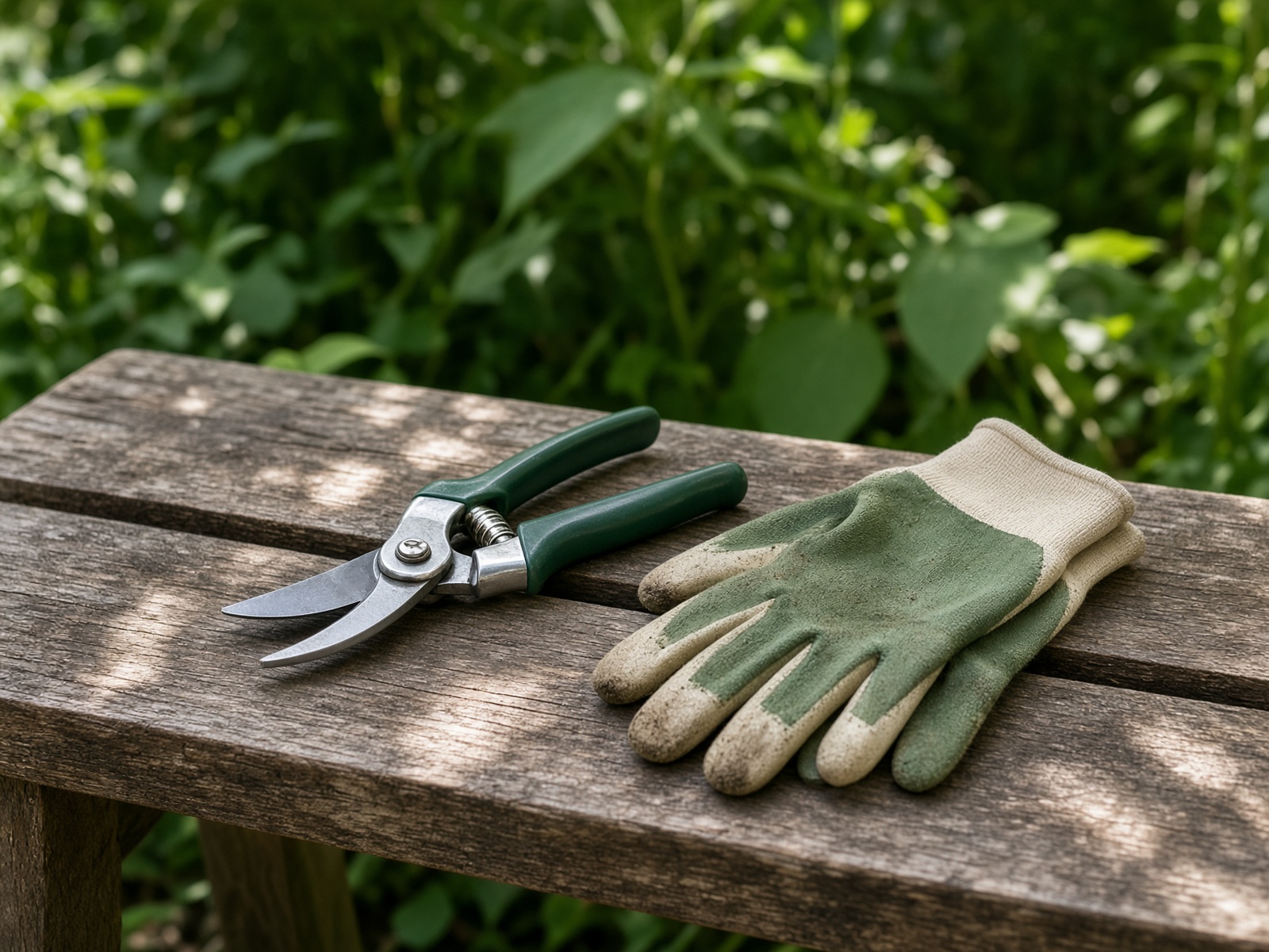 Herramientas de jardín de mano sobre una mesa