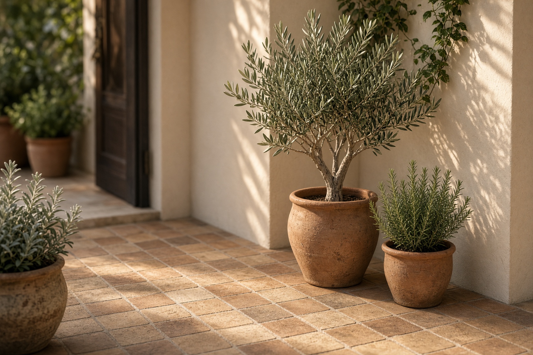 Terraza con plantas junto a la vivienda